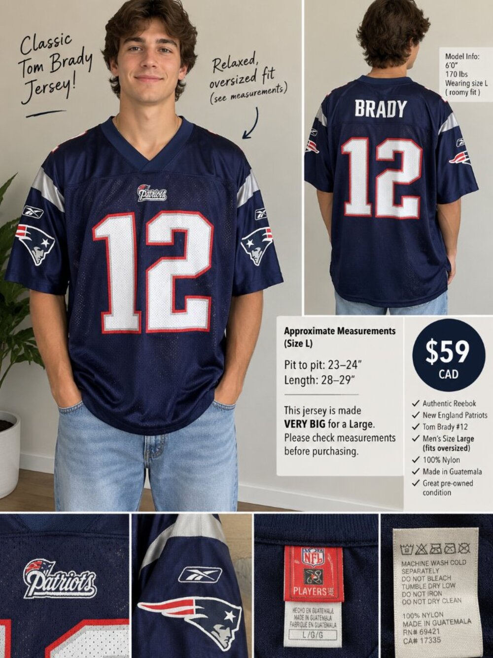 Reebok Tom Brady #12 New England Patriots Jersey – Men’s L